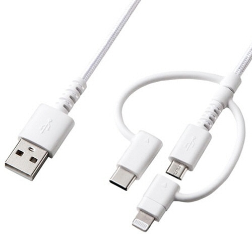 サンワサプライ ライトニング・Type-C・microUSB 3in1 ケーブル 1m ホワイト KB-IPLTCM10 1本
