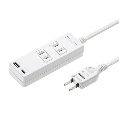 サンワサプライ USB充電機能付きタップ Type-C搭載 2P・2個口 ホワイト 2m TAP-B101UC-2W 1個