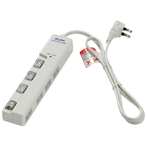 ELPA 耐雷サージ LEDランプスイッチ付タップ(横差し) 4個口 1m WLS-LY410MB(W) 1個