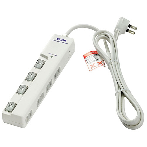 ELPA 耐雷サージ LEDランプスイッチ付タップ(横差し) 4個口 2m WLS-LY420MB(W) 1個
