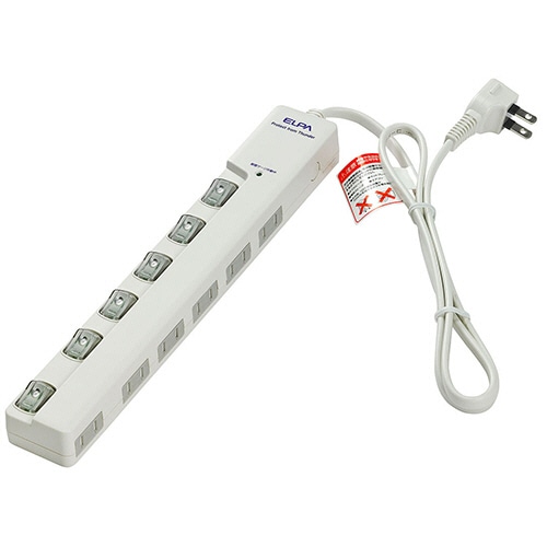 ELPA 耐雷サージ LEDランプスイッチ付タップ(横差し) 6個口 1m WLS-LY610MB(W) 1個