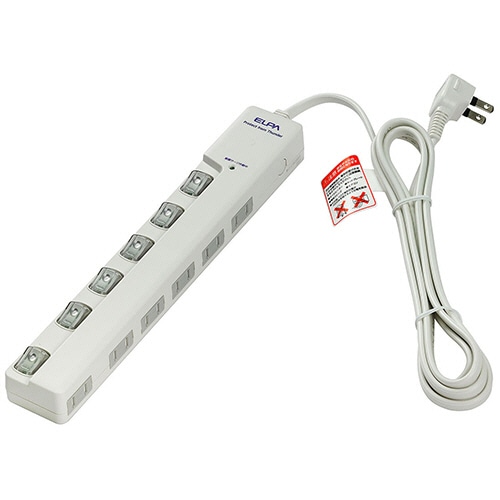 ELPA 耐雷サージ LEDランプスイッチ付タップ(横差し) 6個口 2m WLS-LY620MB(W) 1個