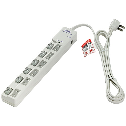 ELPA 耐雷サージ LEDランプスイッチ付タップ(ブレーカー付・上差し) 6個口 2m WLS-LU620SB(W) 1個