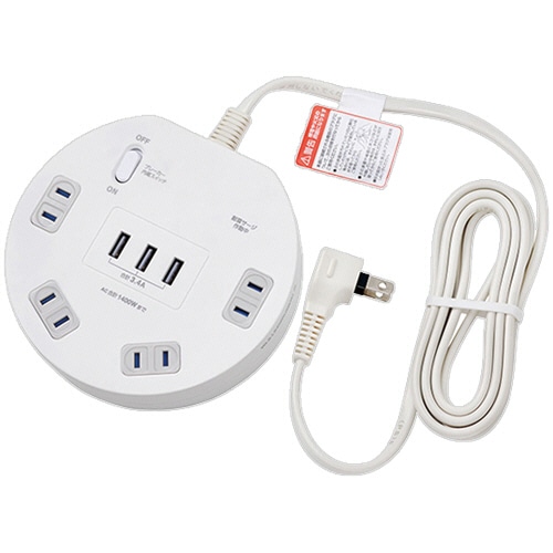 ELPA 耐雷丸形集中スイッチ付 USBタップ 4個口 2m WLS-LS402RUSB(W) 1個