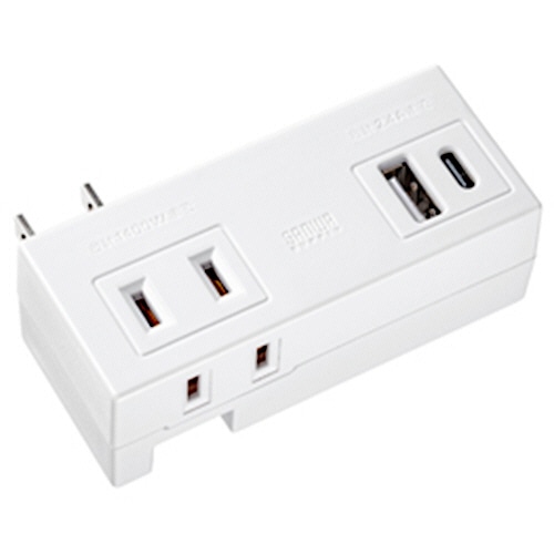 サンワサプライ モバイルタップ (AC×2個口・USB-A×1・Type-C×1) ホワイト TAP-MUC1AC2W 1個