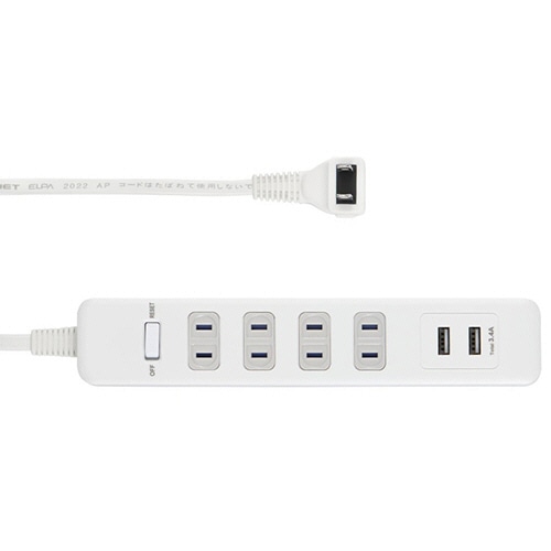 ELPA 耐雷 USB端子付OAタップ 4個口+2ポート 2m WLS-4232BUA(W) 1個