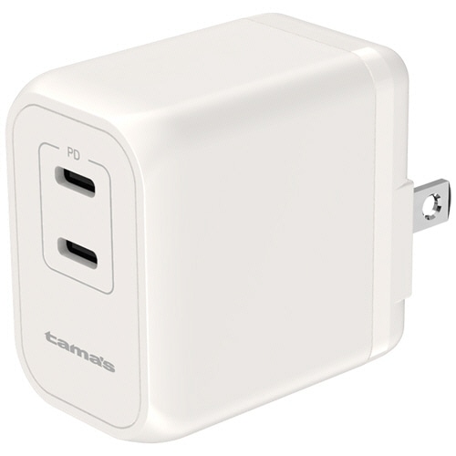 多摩電子工業 PD対応 45W コンセントチャージャー Type-C×2 ホワイト TAP154C2W 1個