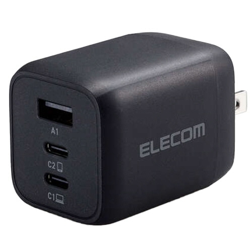 エレコム USB PowerDelivery 65W キューブAC充電器(C×2+A×1) ブラック ACDC-PD4465BK 1個