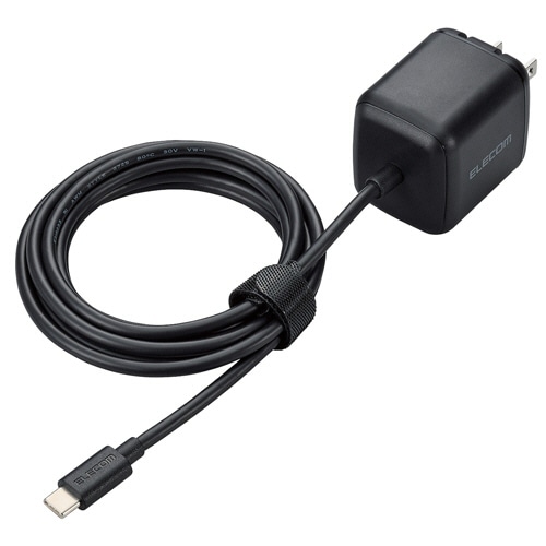 エレコム USB PowerDelivery 65W AC充電器(Cケーブル一体型/2m) ブラック ACDC-PD8665BK 1個