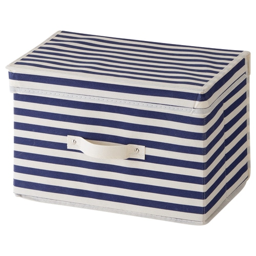 不二貿易 蓋付インナーボックス ボーダー 幅380×奥行250×高さ250mm ネイビー 70025 1個