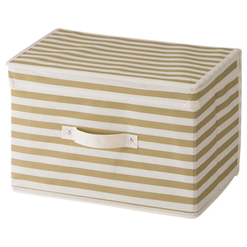 不二貿易 蓋付インナーボックス ボーダー 幅380×奥行250×高さ250mm ベージュ 70026 1個