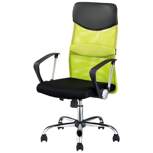 不二貿易 メッシュバックチェアー チェイサー ハイバック 肘付 グリーン 93046 1脚