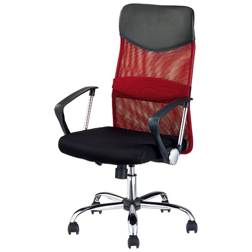 不二貿易 メッシュバックチェアー チェイサー ハイバック 肘付 ワインレッド 93047 1脚