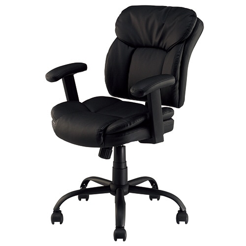 YAMAZEN ミドルバックレザーチェア 肘付 ブラック MPM-53BK 1脚