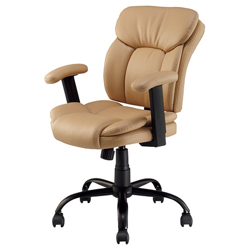 YAMAZEN ミドルバックレザーチェア 肘付 ライトブラウン MPM-53LBR 1脚