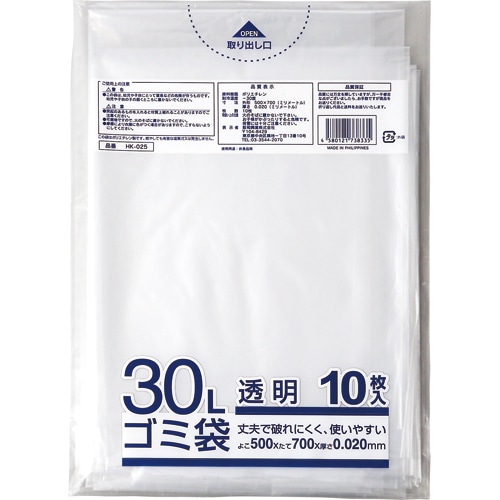 クラフトマン 業務用透明 メタロセン配合厚手ゴミ袋 30L HK-025 1パック(10枚)