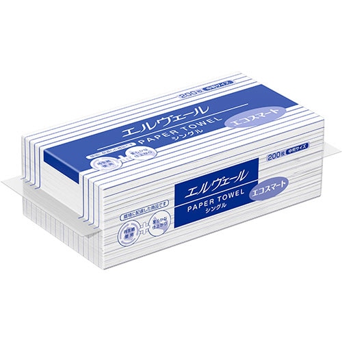 大王製紙 エルヴェール ペーパータオル エコスマート シングル 中判 200枚 1パック