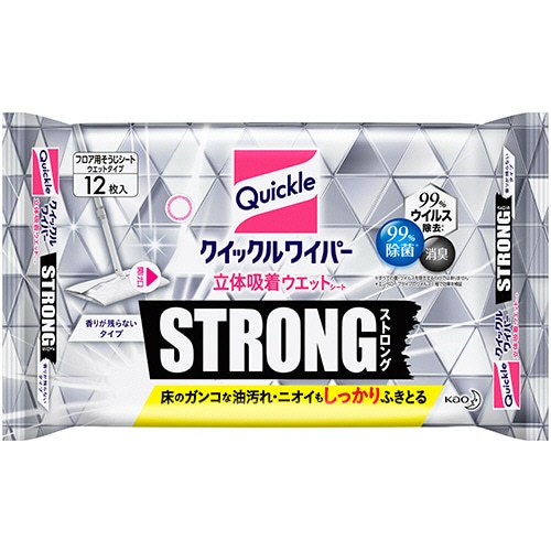 花王 クイックルワイパー 立体吸着ウエットシート ストロング 香りが残らないタイプ 1パック(12枚)