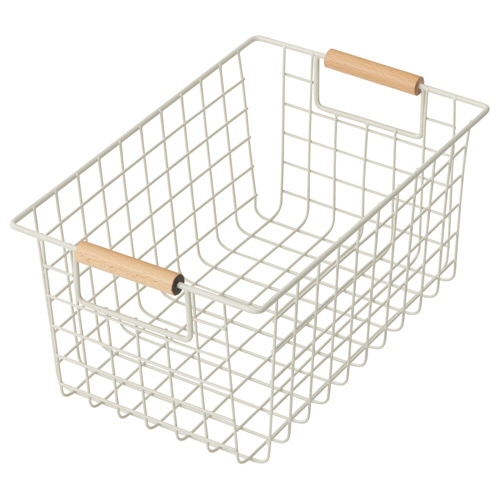 パール金属　ワイヤーバスケット　Ｓ　サンドホワイト（木柄）　Ｎ－８３１８　１個