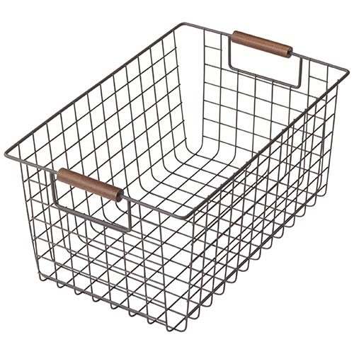 パール金属　ワイヤーバスケット　Ｍ　ブラウン（木柄）　Ｎ－８３１９　１個
