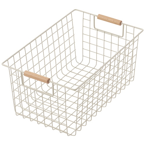 パール金属　ワイヤーバスケット　Ｍ　サンドホワイト（木柄）　Ｎ－８３２０　１個