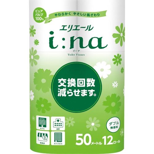 大王製紙 エリエール i:na(イーナ)トイレットティシュー ダブル 芯あり 50m 無香料 1パック(12ロール)