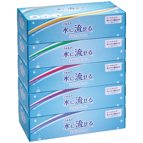カミ商事　エルモア　水に流せるティシューペーパー　１６０組／箱　１パック（５箱）