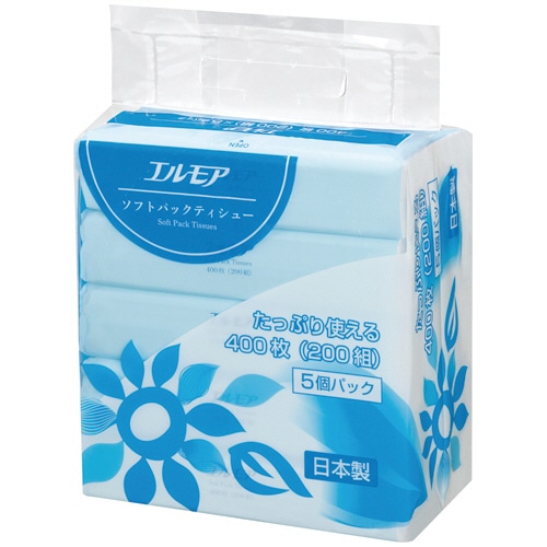 カミ商事　エルモア　ソフトパックティシュー　２００組／個　１パック（５個）