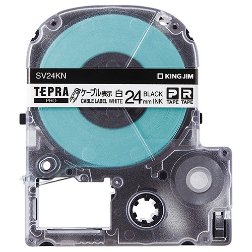 キングジム テプラ PRO テープカートリッジ ケーブル表示ラベル 24mm 白/黒文字 SV24KN 1個