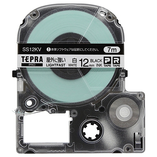 キングジム テプラ PRO テープカートリッジ 屋外に強いラベル 12mm 白/黒文字 SS12KV 1個