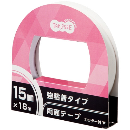 TANOSEE 両面テープ 強粘着タイプ カッター付 15mm×18m 1巻