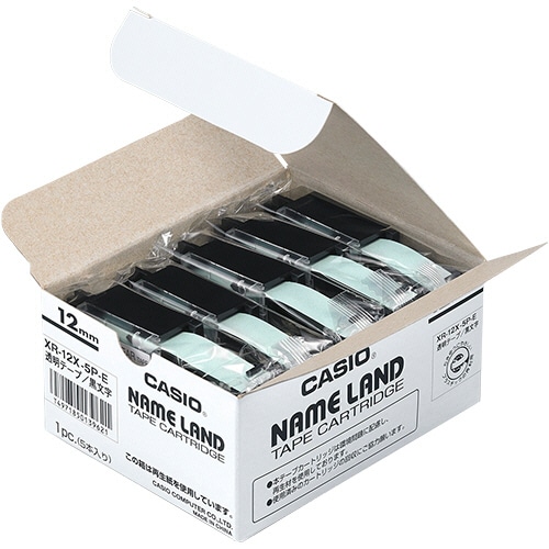 カシオ NAME LAND スタンダードテープ 12mm×8m 透明/黒文字 XR-12X-5P-E 1パック(5個)