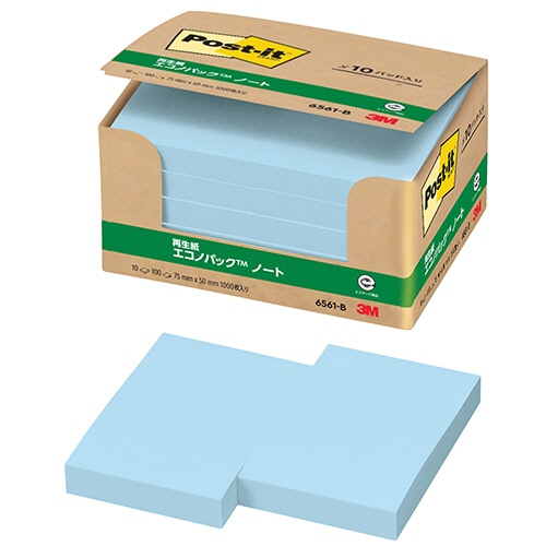 3M ポスト・イット エコノパック ノート 再生紙 75×50mm ブルー 6561-B 1パック(10冊)