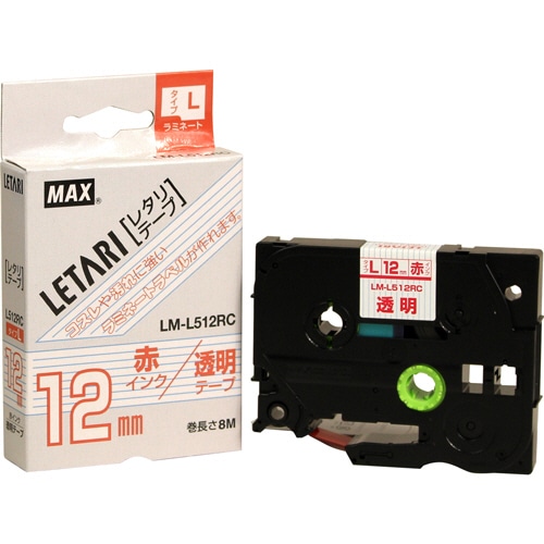 マックス　ケーブルマーキング用テープ　１２ｍｍ幅×８ｍ巻　透明（赤文字）　巻きつけタイプ　ＬＭ－Ｌ５１２ＲＣ　１個
