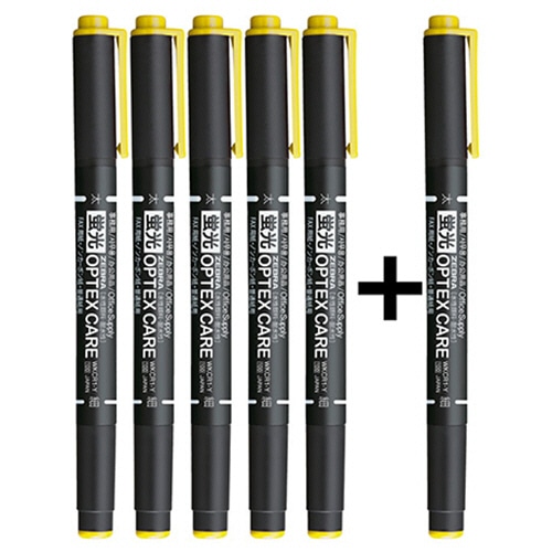ゼブラ 蛍光オプテックスケア 黄 5本+1本増量 WKCR1-Y5-OM 1パック