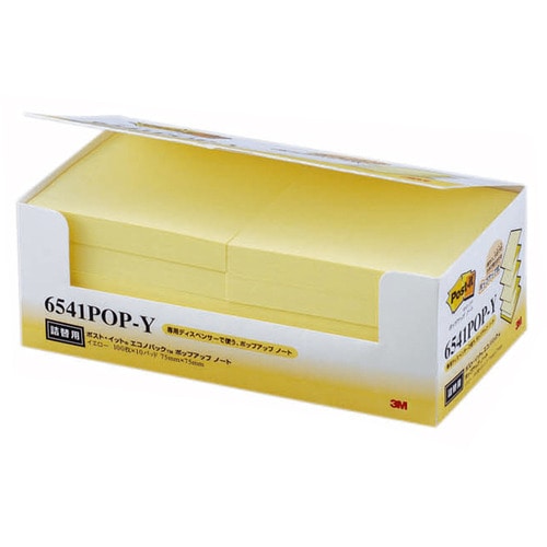 3M ポスト・イット エコノパック ポップアップノート 詰替用 75×75mm イエロー 6541POP-Y 1パック(10冊)