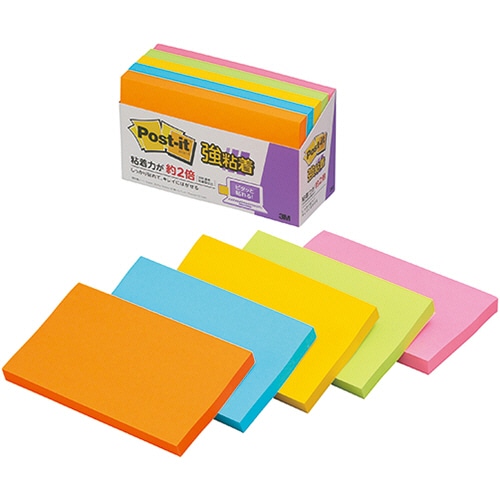 3M ポスト・イット 強粘着ノート 75×127mm ネオンカラー5色 655-5SSAN 1パック(5冊)