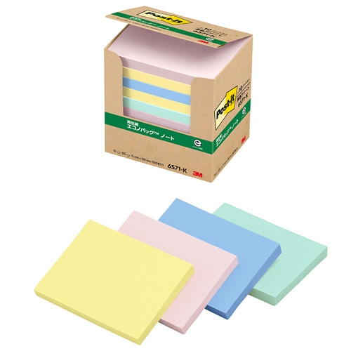 ３Ｍ　ポスト・イット　エコノパック　ノート　再生紙　７５×１００ｍｍ　混色　６５７１－Ｋ　１パック（１０冊）