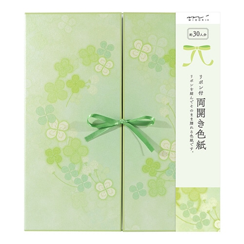 ミドリ　カラー色紙　両開きリボン　クローバー柄　３３１４５００６　１枚