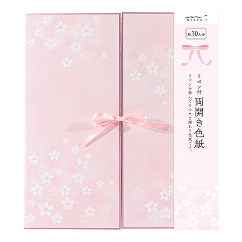 ミドリ　カラー色紙　両開きリボン　桜柄　３３１４６００６　１枚