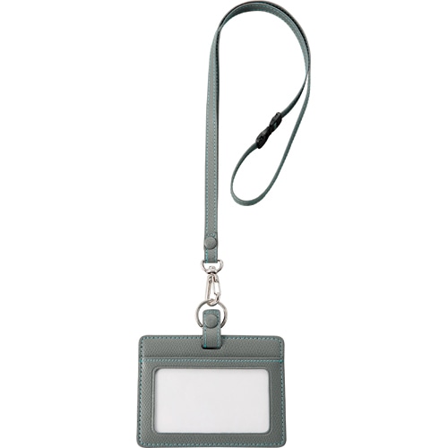 フロント 本革製IDネームカードホルダー ヨコ型 ストラップ付 グレー INCHD-G 1個