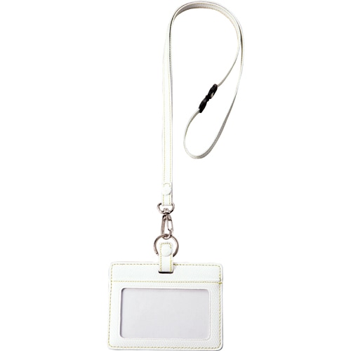 フロント 本革製IDネームカードホルダー ヨコ型 ストラップ付 ホワイト INCHD-W 1個