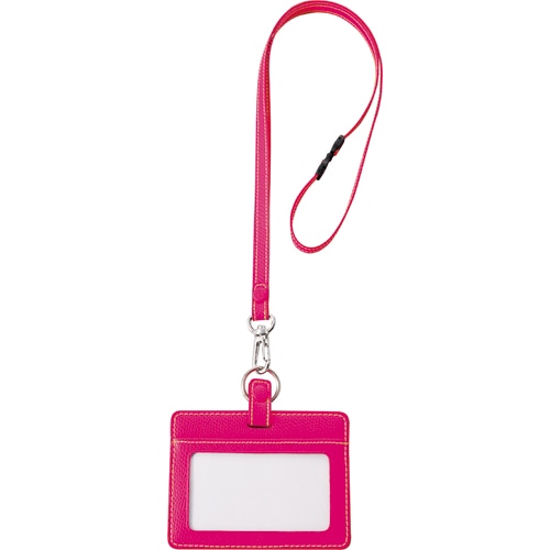 フロント 本革製IDネームカードホルダー ヨコ型 ストラップ付 ピンク INCHD-P 1個