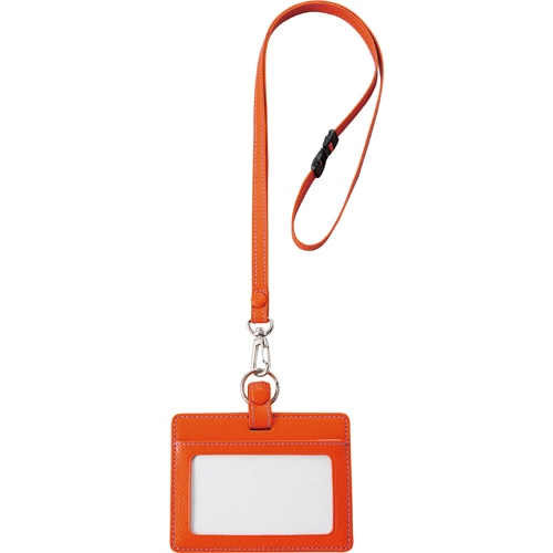 フロント 本革製IDネームカードホルダー ヨコ型 ストラップ付 オレンジ INCHD-O 1個