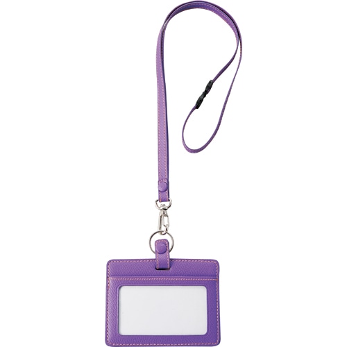 フロント 本革製IDネームカードホルダー ヨコ型 ストラップ付 パープル INCHD-PU 1個