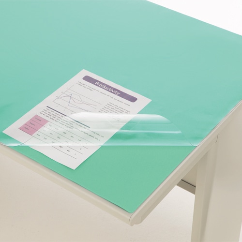 ライオン事務器 デスクマット PVC製 光沢仕上 ダブル(グリーンマット付) 1395×695×0.8mm No.147-PE 1枚
