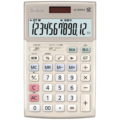 カシオ 本格実務電卓 12桁 ジャストタイプ ゴールド JS-20WKA-GD-N 1台
