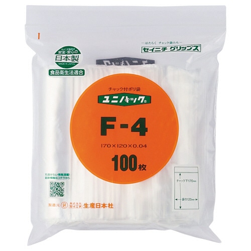 セイニチ ユニパック チャック付 ポリエチレン ヨコ120×タテ170×厚み0.04mm F-4 1パック(100枚)