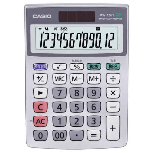 カシオ 特大表示電卓 12桁 ミニジャストサイズ MW-12GT-N 1台