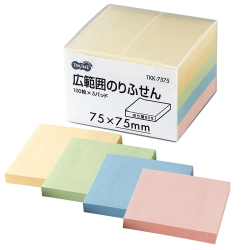 TANOSEE 広範囲のりふせん 75×75mm 4色 1パック(5冊)